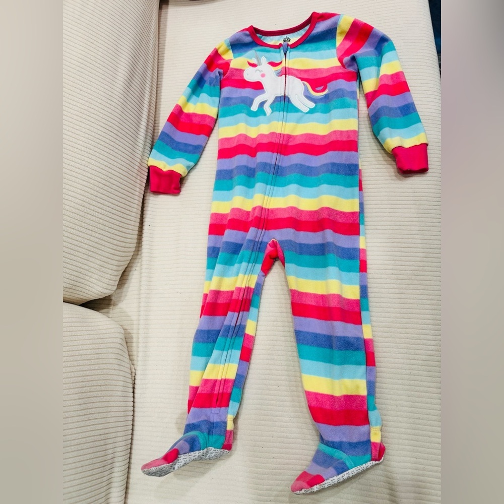 Kids Headquarters Rainbow Striped Unicorn Footie fleece 3T GUC